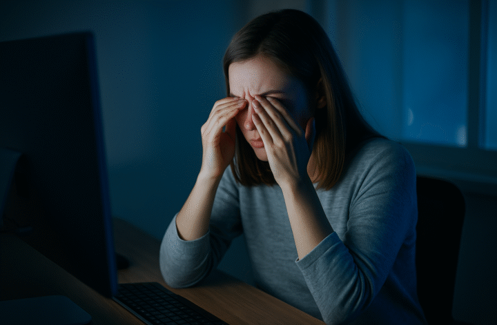 fatigue oculaire femme fatiguée devant son ordinateur