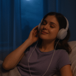 femme en hypno méditation écoutant un audio pour s'apaiser