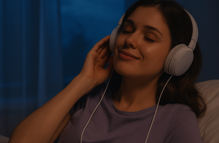 femme en hypno méditation écoutant un audio pour s'apaiser